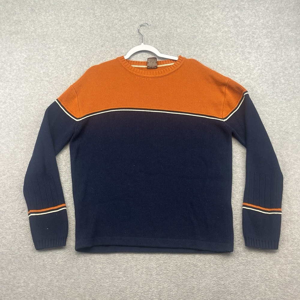 Vintage Two Tone Sweater Mens M Y2K Orange Blue Striped Skate Dad Colorblock VTG